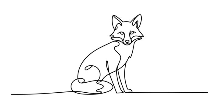 Continuous single line drawing of a sitting fox