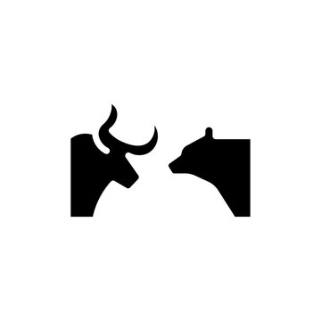 Black silhouette of a bull and bear facing each other