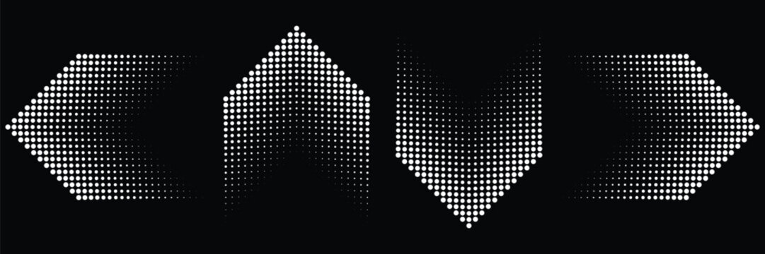 A collection of speed lines in a triangle shape. Halftone dashed speed lines. Abstract geometric triangles with radial lines. Design element for logos, prints, templates, or posters. Vector illustrati