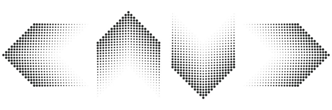 A collection of speed lines in a triangle shape. Halftone dashed speed lines. Abstract geometric triangles with radial lines. Design element for logos, prints, templates, or posters. Vector illustrati