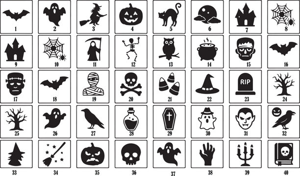 Collection of various halloween icons and symbols