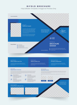 Professional bifold brochure template design with blue layout
