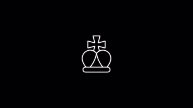 King icon with white glow lineart design isolated on black background. Chess icon set animation. Motion graphic