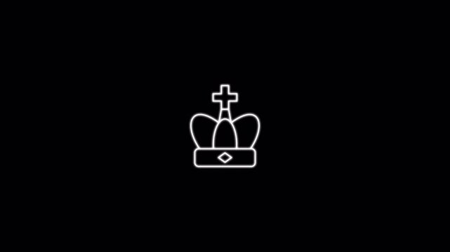 King icon with white glow lineart design isolated on black background. Chess icon set animation. Motion graphic