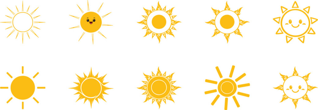 Sun icon silhouette vector design, EPS file, solar symbol clipart graphic illustration, isolated sun shape for logo and Adobe Stock.