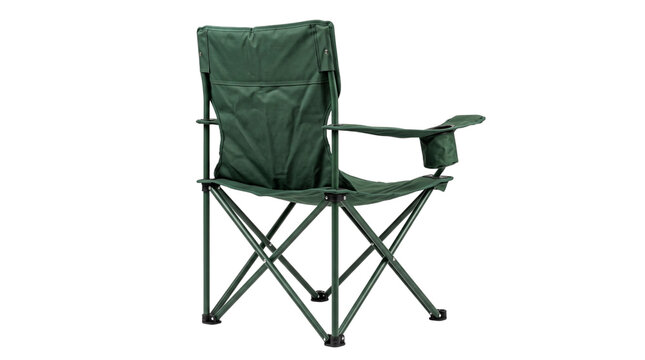 Green folding camping chair isolated on transparent background