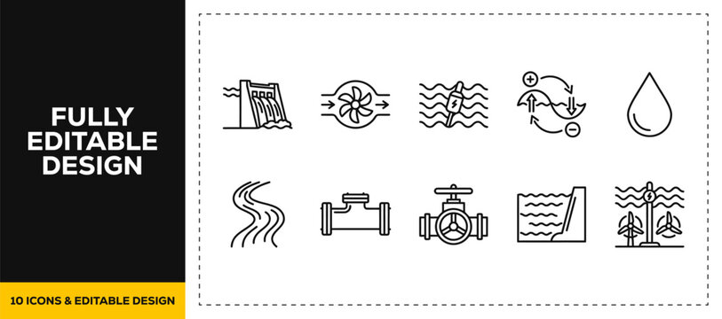 flat vector illustration line art icon bundle set design focusing on pipeline valve industry plumbing water engineering factory tube system machinery gas graphic app ui