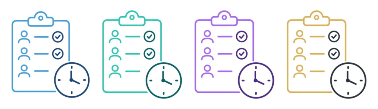 clipboard checklist deadline reminder clock icon set on transparent background