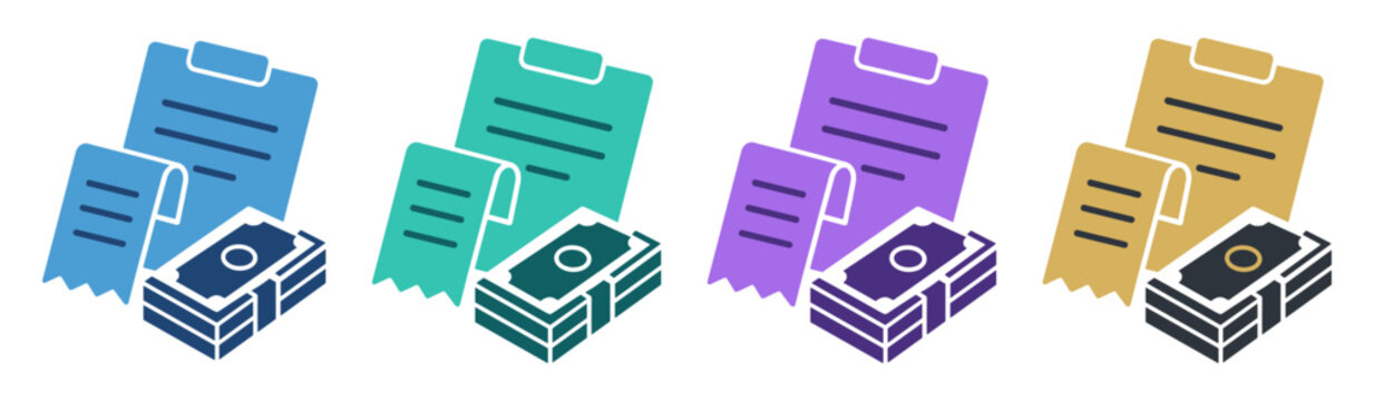 cash receipt payment documents stack icon set on transparent background