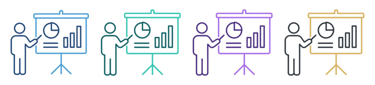 presentation analytics training board line icons on transparent background