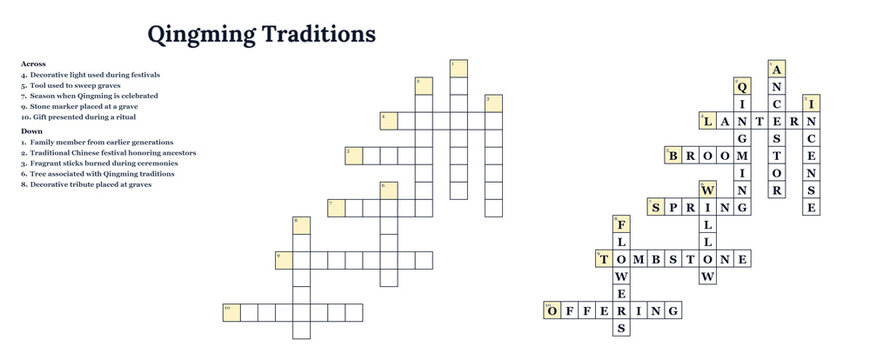 Qingming traditions crossword puzzle in educational style with answer