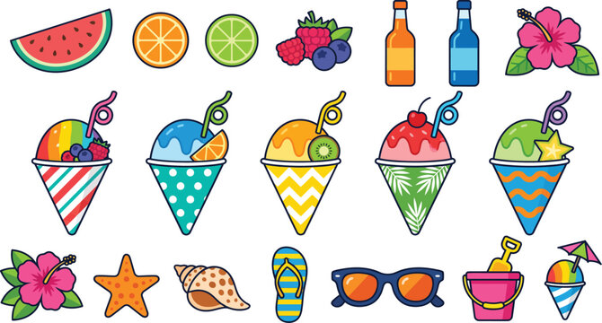 Colorful snow cone clip art with a playful summer vibe perfect for tropical designs