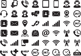 Fototapeta premium Communication and Customer Service Support Icon Set for Business Connectivity and Call Center Operations