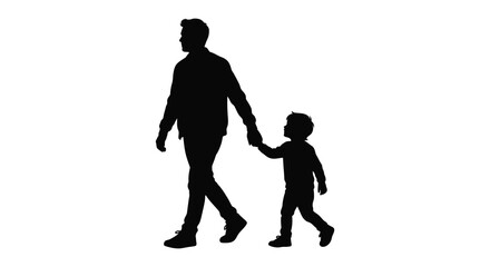 Obraz premium Father And Son Silhouette Against White Background Walking Together