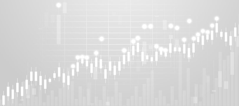 Abstract financial trading graph with stock market candlesticks on light grey background.