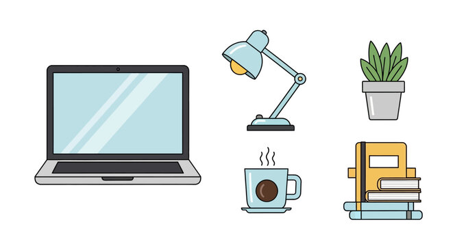 Workspace Icons Set for Remote Work and Office Study