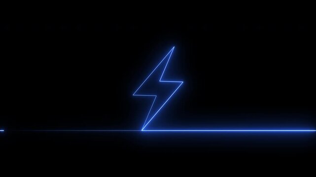 Neon Blue battery fast charging.  glowing Neon Battery charging power symbol. 4K video