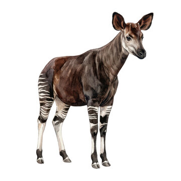 Isolated Okapi, Brown and White Striped Patterns for Wildlife Illustration