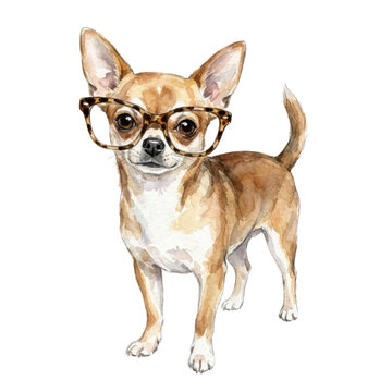 Isolated Chihuahua, wearing glasses for pet illustration