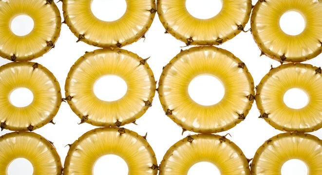 Fresh Pineapple Rings Arranged in a Repeating Pattern