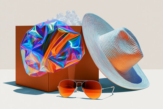 Minimalist Summer Still Life with Sunglasses and Abstract Objects