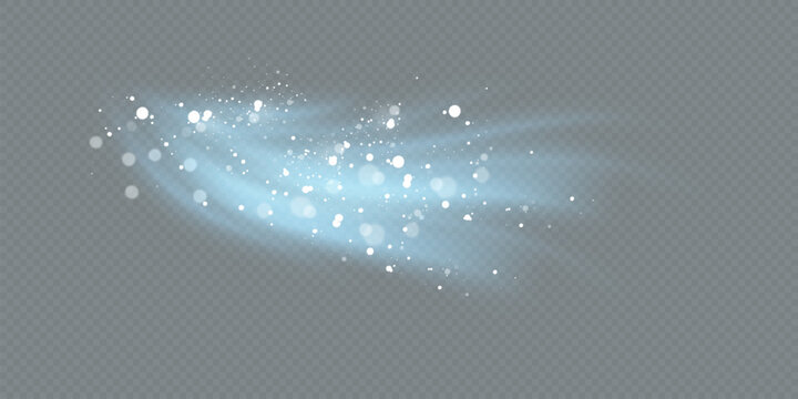Snow and wind on a transparent background. White gradient decorative element.