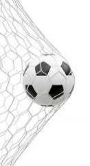 Fototapeta premium Soccer ball in goal net isolated on transparent background