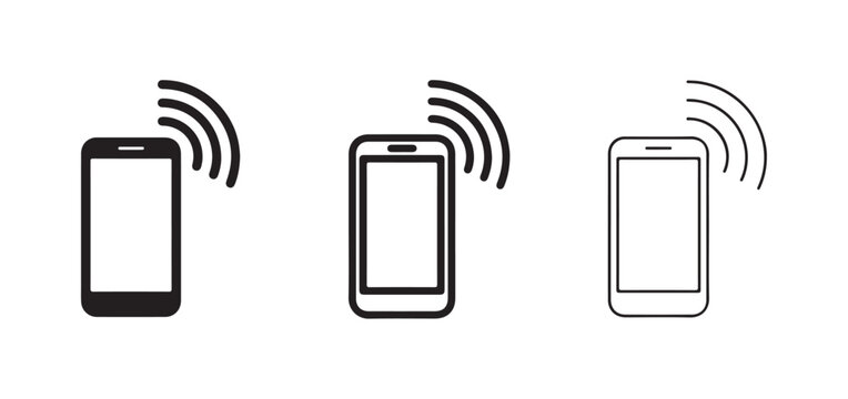 Mobile phones with signal waves  various styles of cell phones emitting signals in different designs
