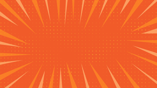 Comic speed lines on orange background with halftone dots for action graphic design work.