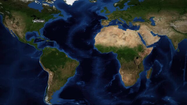Animated Flight Map Route from Chicago to Doha Across the Atlantic