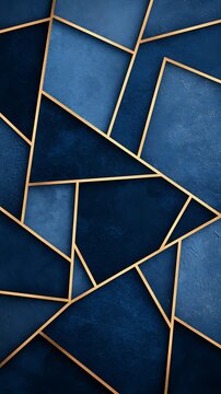 Abstract Blue Geometric Design with Gold Frame Borders for Modern Art and Interior Decor