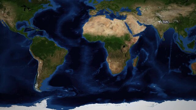 Animated Flight Route Map from Delhi India to Bogota Colombia