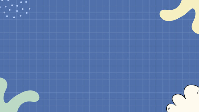 Cute Dark Blue Grid Presentation Background Template with Pastel Organic Shapes