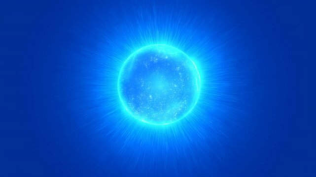 blue glowing sphere in mysterious futuristic digital environment with direct frontal view, no action observed; static image sequence, technology, science fiction, digital rendering material.