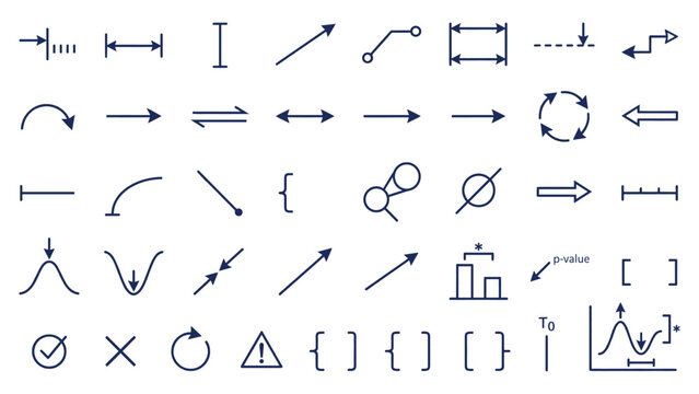 Technical line arrows brackets symbols icons set vector