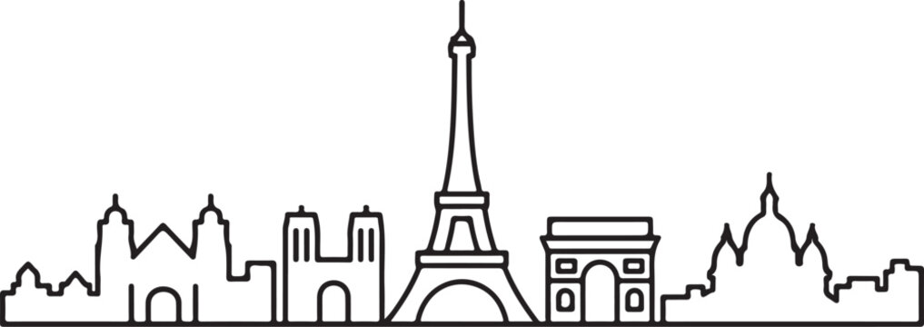Paris Skyline Silhouette Minimalist Vector Illustration On White Background