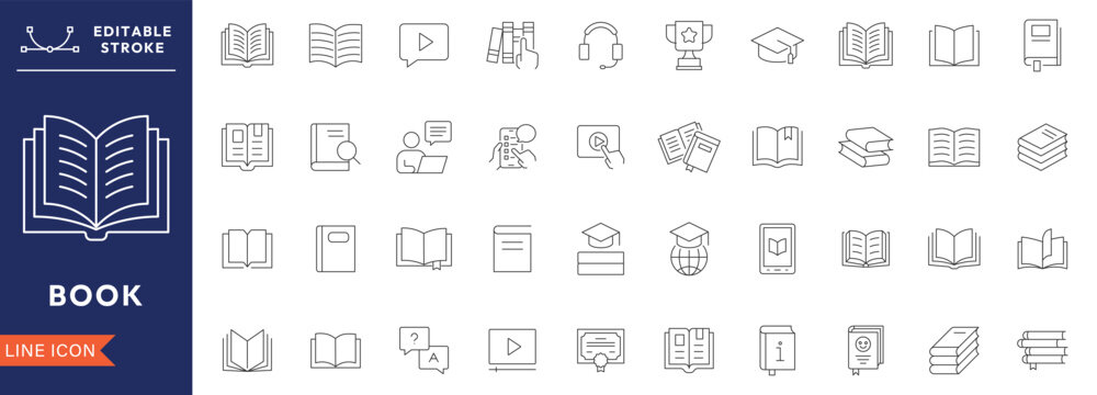 Book Education Learning Library Reading Literature Knowledge Study Outline Icon Set Editable Stroke