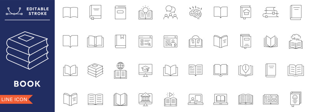 Book Education Learning Library Reading Literature Knowledge Study Outline Icon Set Editable Stroke