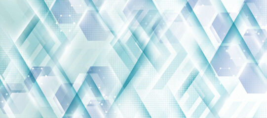 Obraz premium Abstract technology background with geometric hexagonal shapes and digital network nodes.