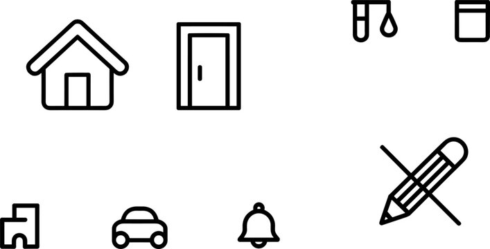 Household and science icons set with home, lab, car, and creative symbols