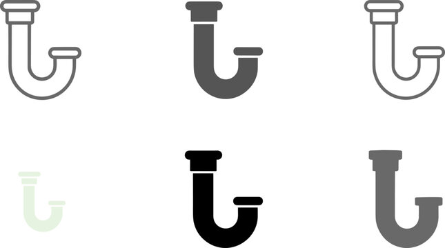 Plumbing Pipe Icon Set with Filled and Outline Drain Pipe Vector Collection
