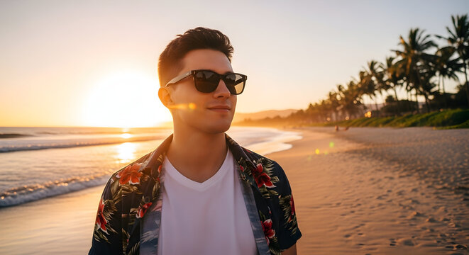 Confident Young Man Wearing Sunglasses Outdoors at Sunset