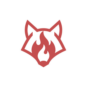 Red Wolf Head Logo with Fire Flame Silhouette