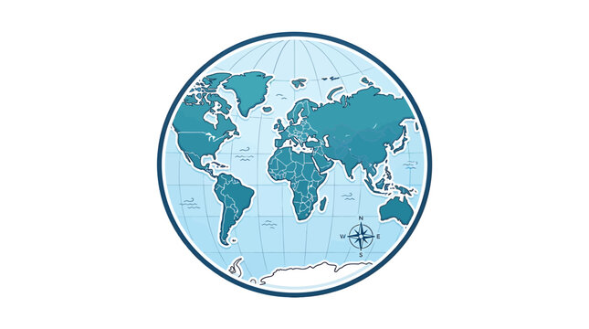 A detailed illustration of the world map on a globe showing continents and oceans.