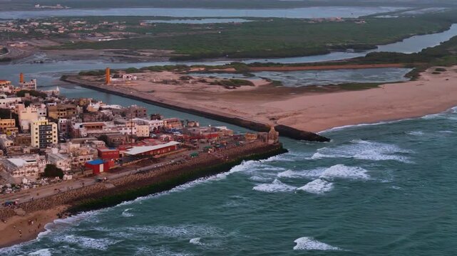 Scenic Aerial View of Dwarka Beach Coastline with Arabian Sea Waves, Sandy Shore, Coastal Landscape, Blue Ocean Water, Peaceful Seaside Environment, Natural Beauty and Beautiful Gujarat Maritime Scene