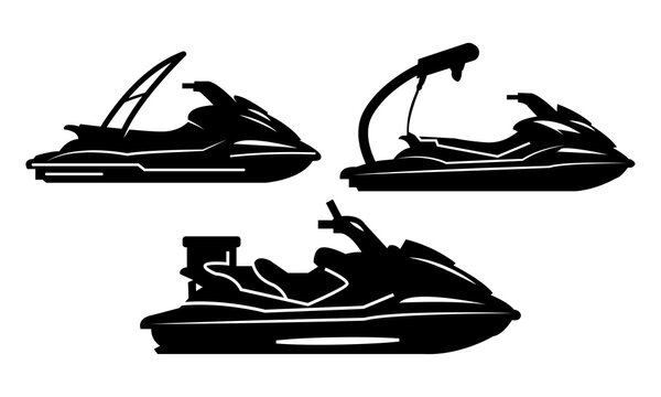 Jet ski vector silhouette bundle, Minimalist jet ski vector silhouette set, Extreme water sports jet ski silhouette