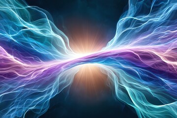 Fototapeta premium Vibrant abstract energy waves and light fusion with radiant colors and dynamic motion