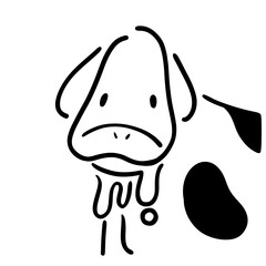 Naklejka premium Drooling cow with saliva dripping, slobbering bovine expression illustration, line art