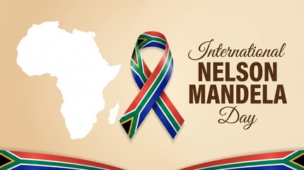 Obraz premium Nelson mandela international day south africa map ribbon commemorative graphic.