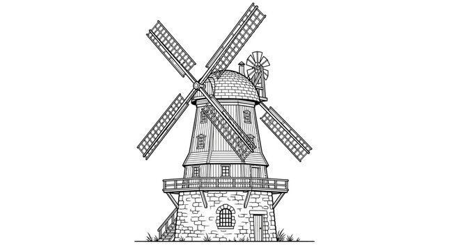 old windmill vector illustration